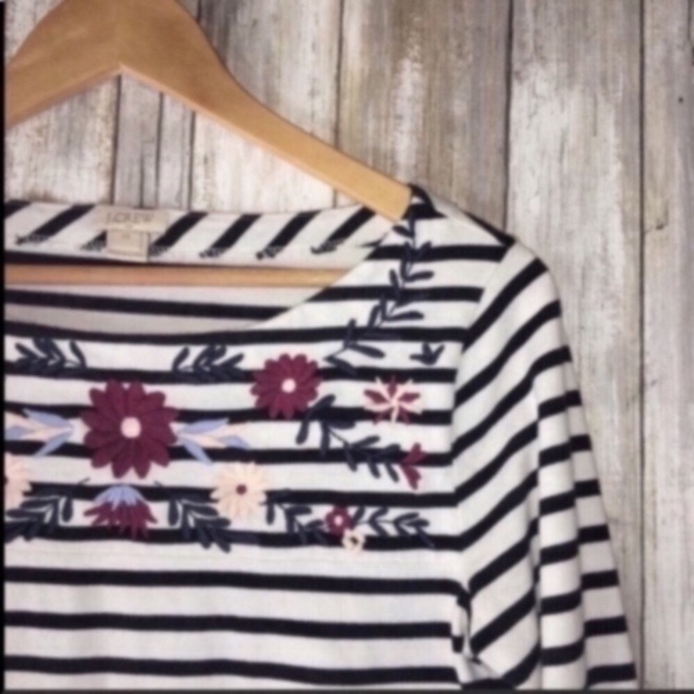 J.Crew Striped Embroidered Bell Sleeve Top XS Blue White Cotton - Picture 3 of 6